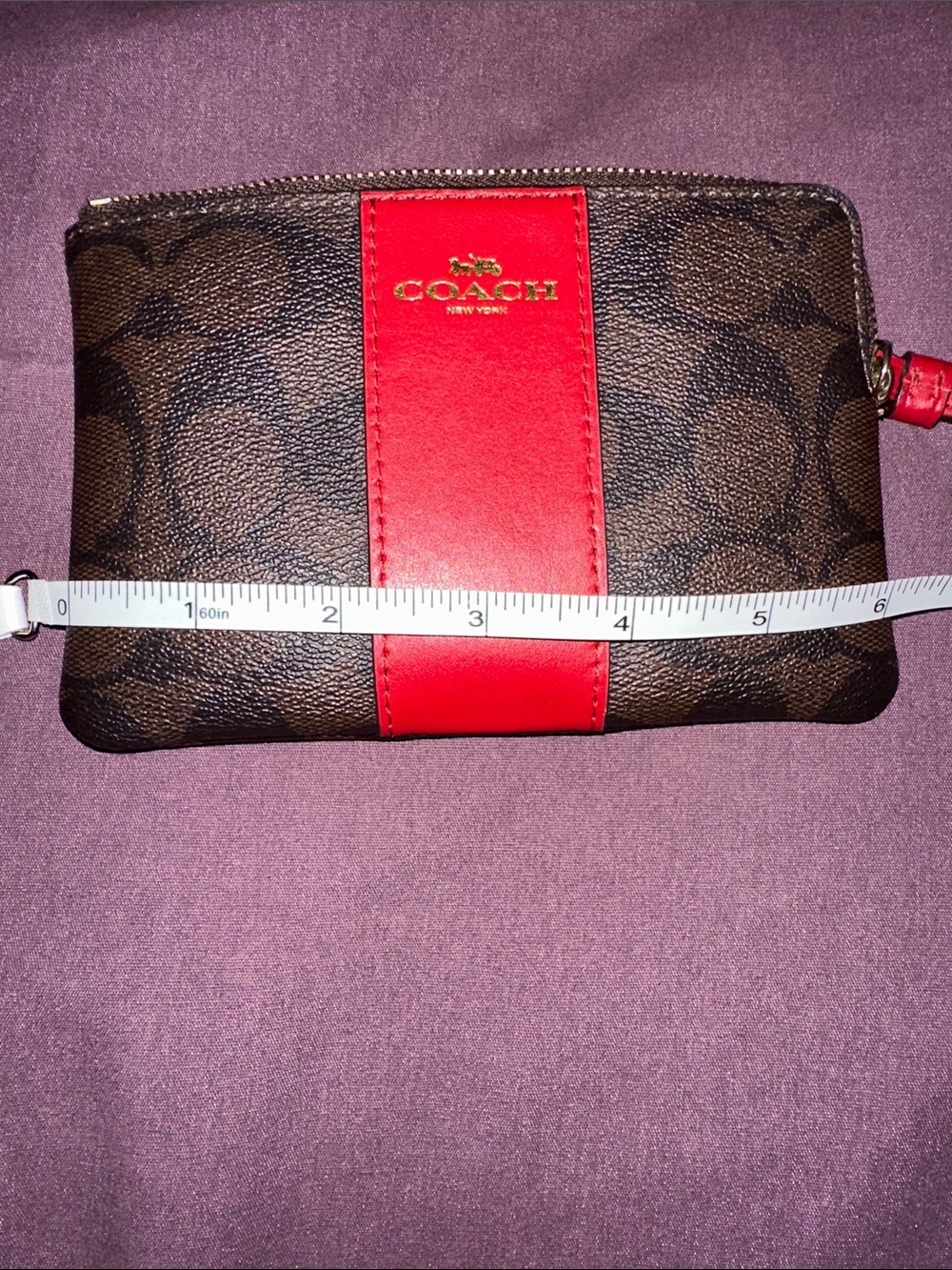 Coach Brown Signature Wristlet with Red Stripe - Picture 6 of 7